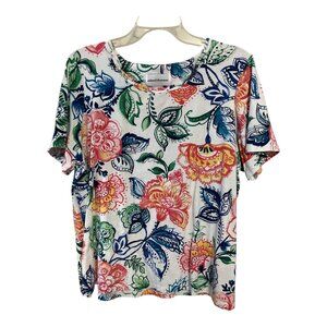 Alfred Dunner Women’s Size L Short Sleeve Floral Top – Multicolor Print – Cotton